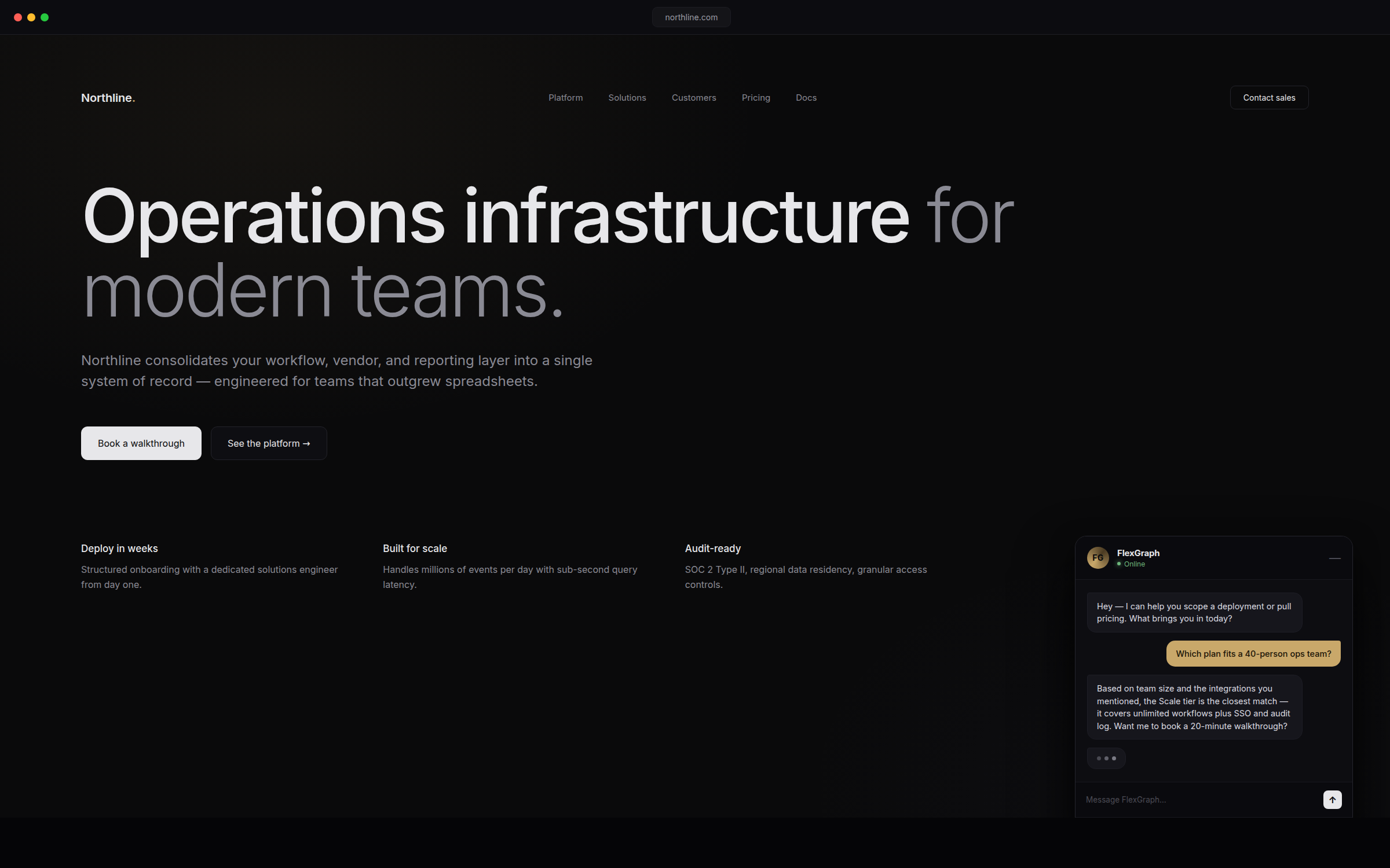 FlexGraph conversational agent embedded on a customer site